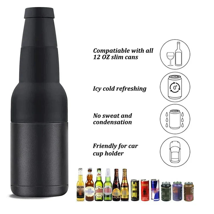 3 in 1 Stainless Steel Beer Drink Can Bottle Holder with Cola Opener Double Wall Vacuum Insulated Bottle for Beer