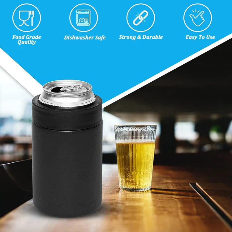 3 in 1 Stainless Steel Beer Drink Can Bottle Holder with Cola Opener Double Wall Vacuum Insulated Bottle for Beer