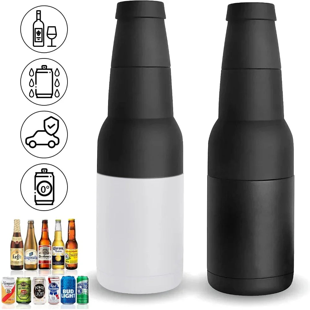 3 in 1 Stainless Steel Beer Drink Can Bottle Holder with Cola Opener Double Wall Vacuum Insulated Bottle for Beer