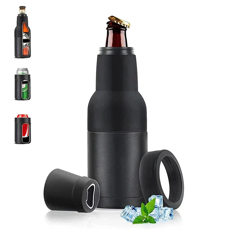 3 in 1 Stainless Steel Beer Drink Can Bottle Holder with Cola Opener Double Wall Vacuum Insulated Bottle for Beer