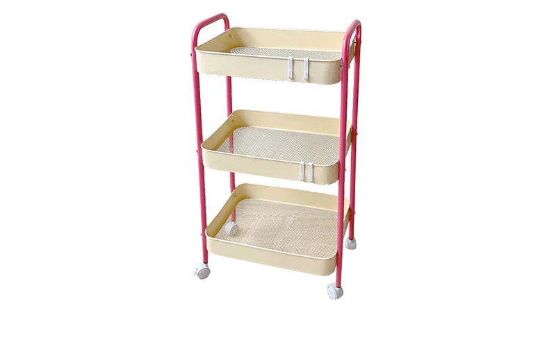 3 Layer Contrast Color Trolley Storage Shelf Multi-layer Movable Trolley Cosmetics Snack Storage Rack Bathroom Mobile