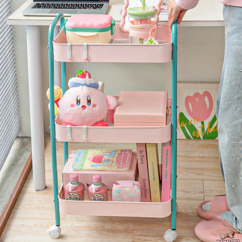 3 Layer Contrast Color Trolley Storage Shelf Multi-layer Movable Trolley Cosmetics Snack Storage Rack Bathroom Mobile