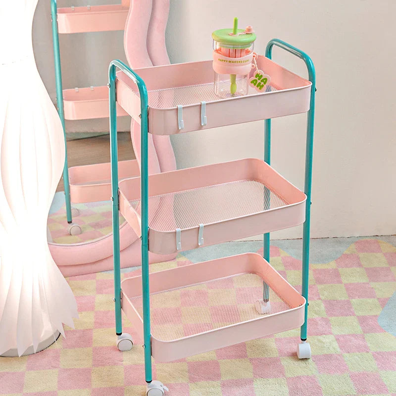 3 Layer Contrast Color Trolley Storage Shelf Multi-layer Movable Trolley Cosmetics Snack Storage Rack Bathroom Mobile