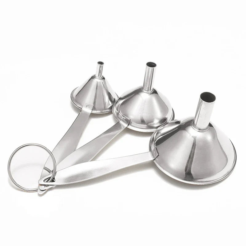 3 Pcs/Set Stainless Steel Mini Funnels Oil Vinegar Spice Essential Oil Filling Funnel Multipurpose Funnel Bar Kitchen