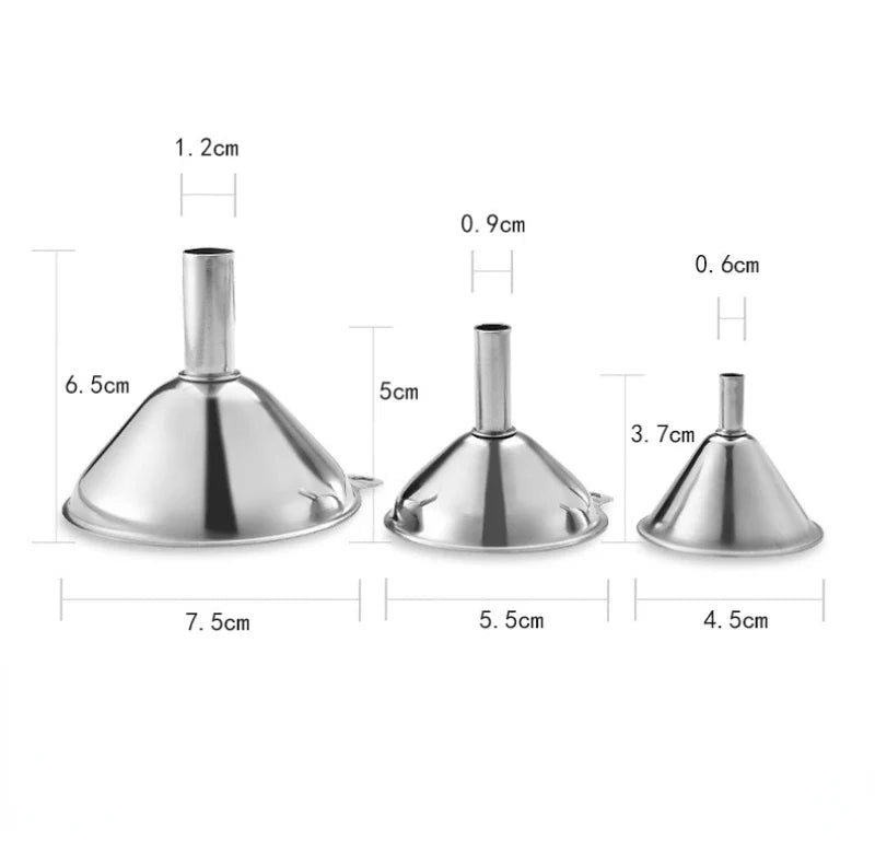 3 Pcs/Set Stainless Steel Mini Funnels Oil Vinegar Spice Essential Oil Filling Funnel Multipurpose Funnel Bar Kitchen