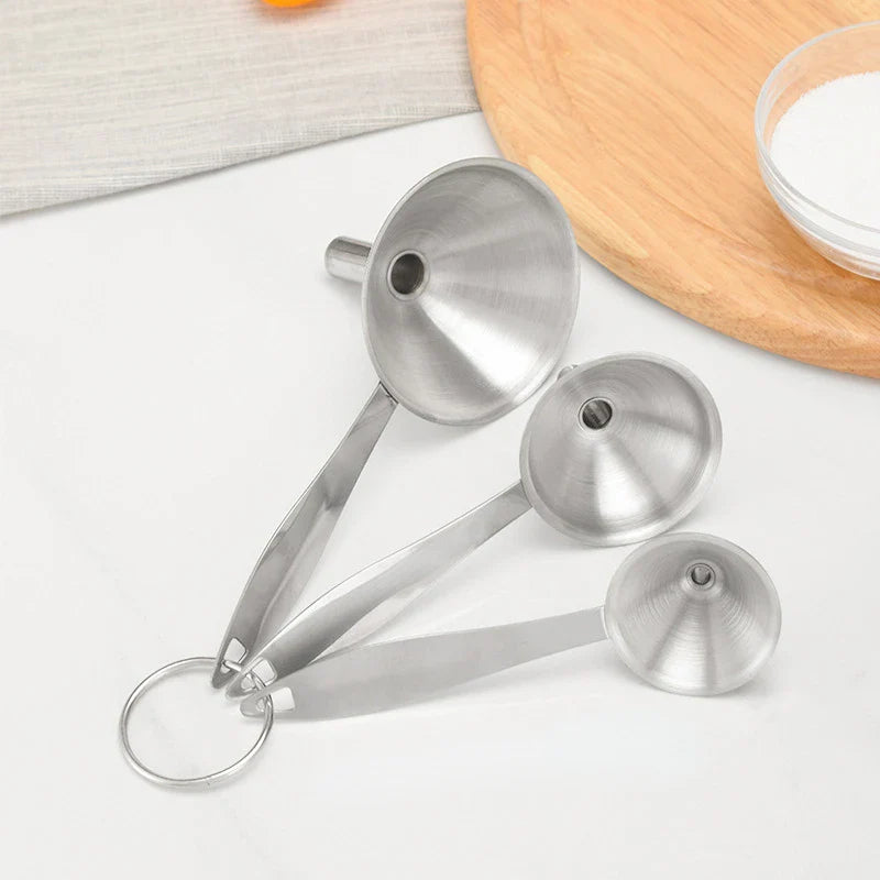 3 Pcs/Set Stainless Steel Mini Funnels Oil Vinegar Spice Essential Oil Filling Funnel Multipurpose Funnel Bar Kitchen