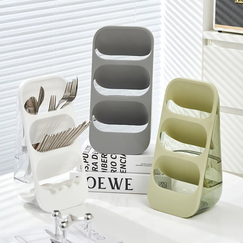 3-Tier Kitchen Cutlery Storage Box Drain Rack Chopsticks Holder Tableware Organizer Spoon Fork Separation Box Drawer