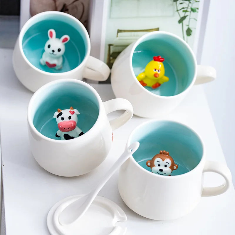 350ml Cute Animal Ceramic Mug Cartoon 3D Coffee Milk Tea Breakfast Cup Novelty Gift