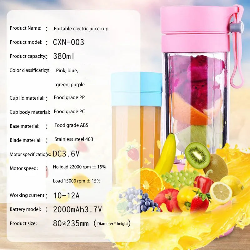 380ml Portable Electric Fruit Juicer Home USB Rechargeable Smoothie Maker Blenders Machine Sports Bottle JuicingCup