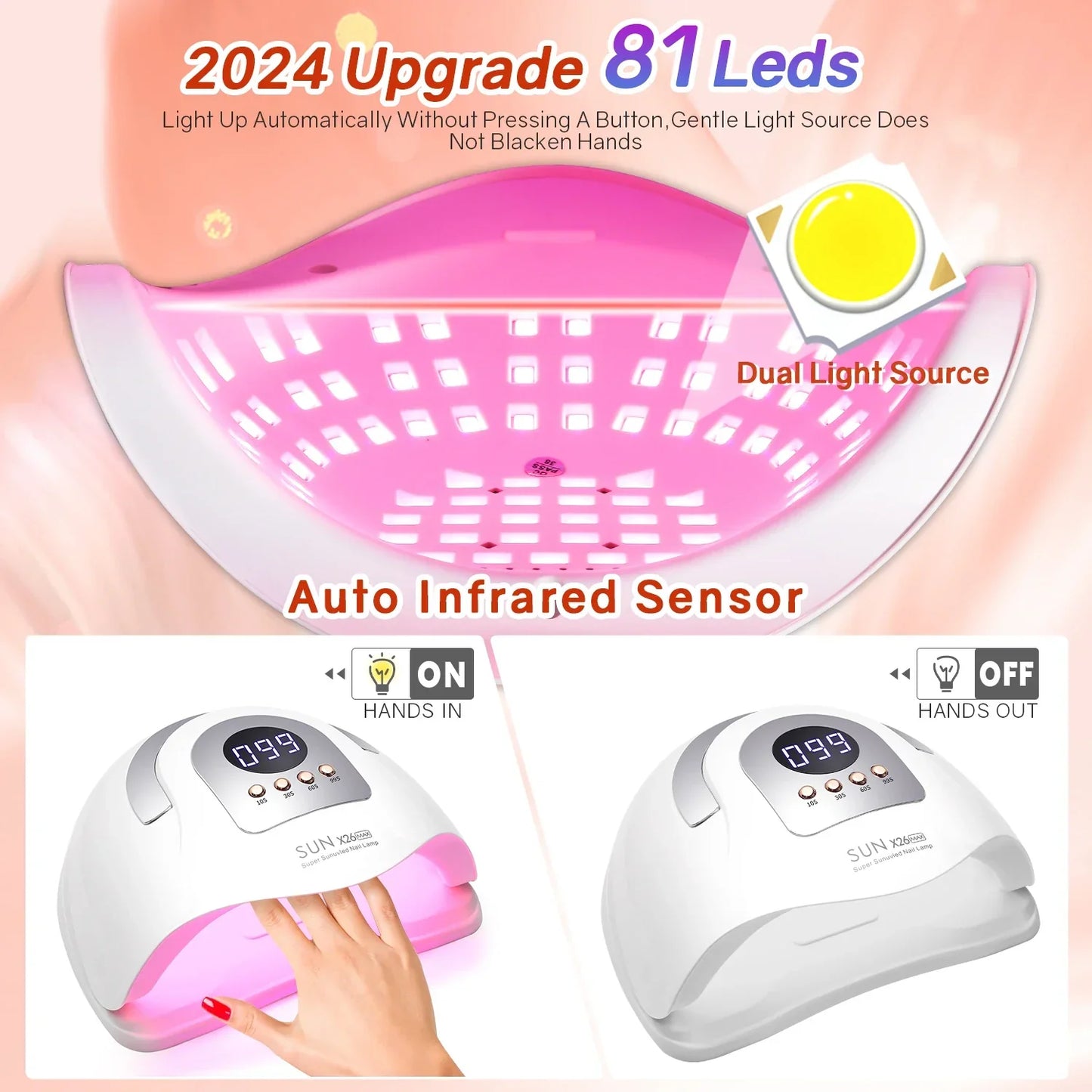 380W Big Power UV LED Nail Lamp For Manicure 81 LEDS Gel Drying Machine With Large LCD Touch Professional Smart Nail