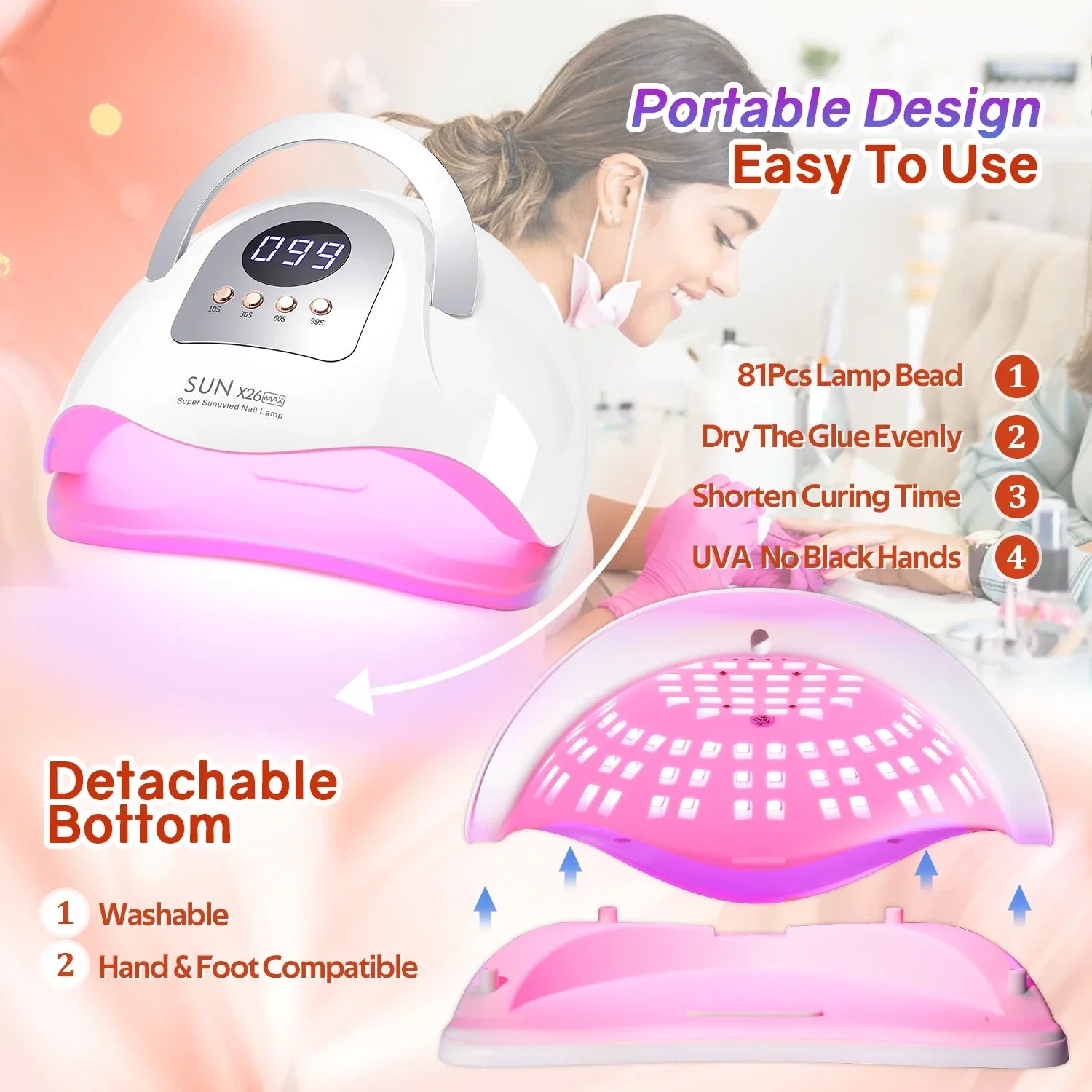 380W Big Power UV LED Nail Lamp For Manicure 81 LEDS Gel Drying Machine With Large LCD Touch Professional Smart Nail