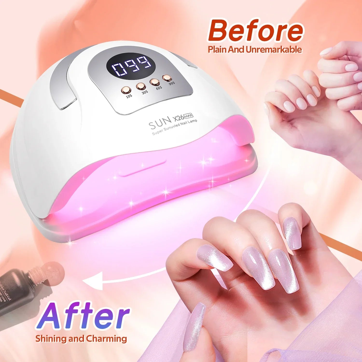 380W Big Power UV LED Nail Lamp For Manicure 81 LEDS Gel Drying Machine With Large LCD Touch Professional Smart Nail