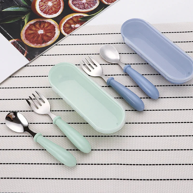 3pcs Children Spoon Forks Box Kids Stainless Steel Kids Cutlery Portable Baby Feeding Utensils Baby Spoons Baby