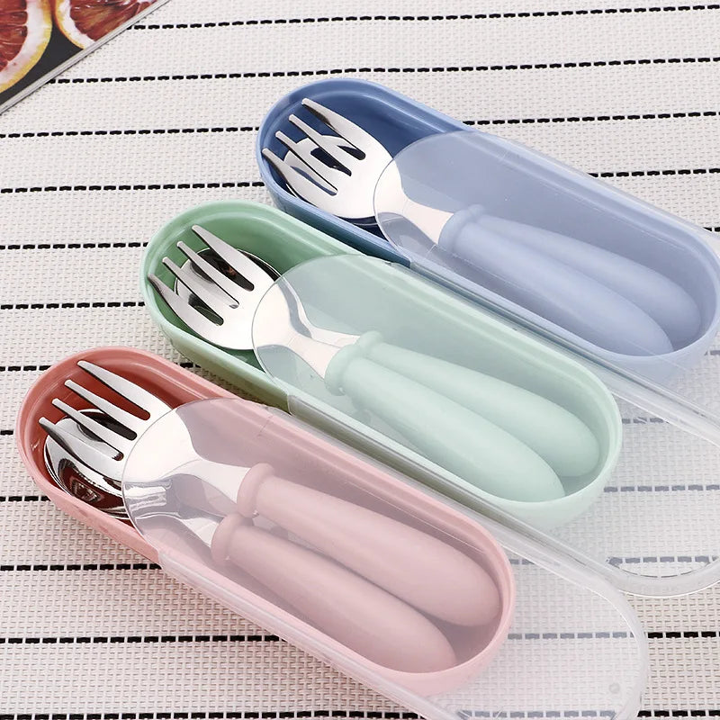 3pcs Children Spoon Forks Box Kids Stainless Steel Kids Cutlery Portable Baby Feeding Utensils Baby Spoons Baby