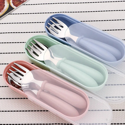 3pcs Children Spoon Forks Box Kids Stainless Steel Kids Cutlery Portable Baby Feeding Utensils Baby Spoons Baby