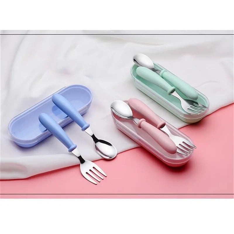 3pcs Children Spoon Forks Box Kids Stainless Steel Kids Cutlery Portable Baby Feeding Utensils Baby Spoons Baby