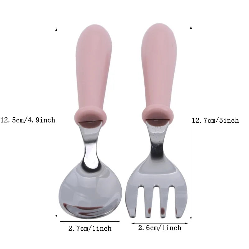 3pcs Children Spoon Forks Box Kids Stainless Steel Kids Cutlery Portable Baby Feeding Utensils Baby Spoons Baby