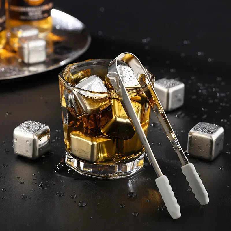 4/6/8 Pcs Stainless Steel Ice Cubes Set Reusable Chilling Stones for Whiskey Wine Wine Cooling Cube Chilling Rock Party