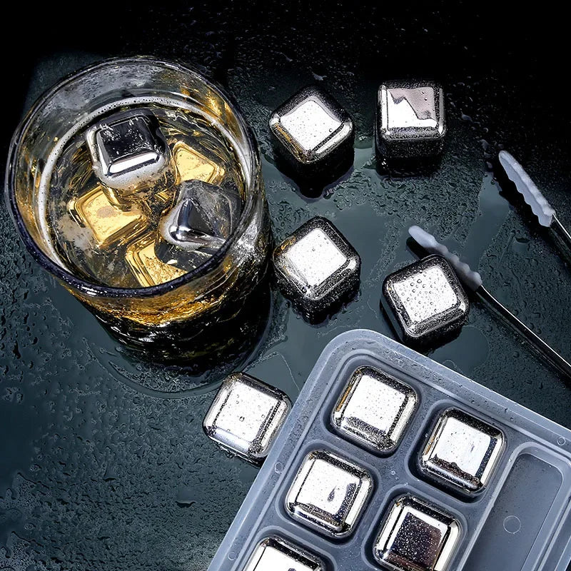 4/6/8 Pcs Stainless Steel Ice Cubes Set Reusable Chilling Stones for Whiskey Wine Wine Cooling Cube Chilling Rock Party