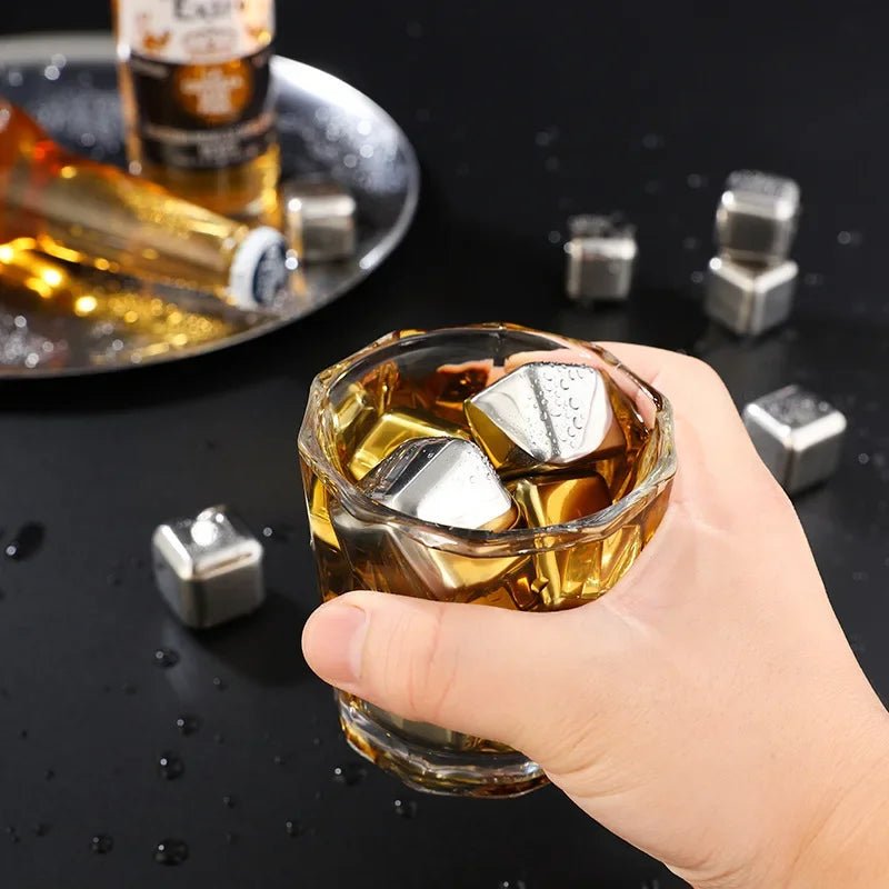 4/6/8 Pcs Stainless Steel Ice Cubes Set Reusable Chilling Stones for Whiskey Wine Wine Cooling Cube Chilling Rock Party