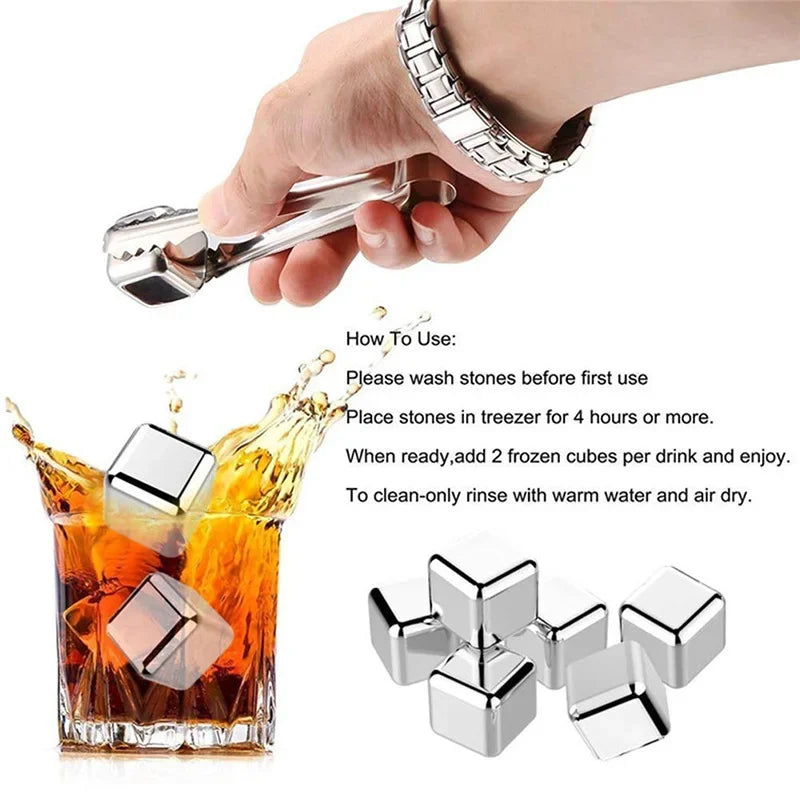 4/6/8 Pcs Stainless Steel Ice Cubes Set Reusable Chilling Stones for Whiskey Wine Wine Cooling Cube Chilling Rock Party