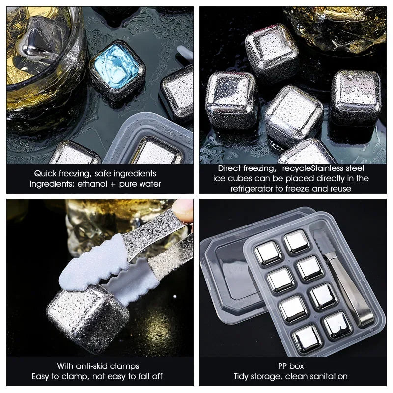 4/6/8 Pcs Stainless Steel Ice Cubes Set Reusable Chilling Stones for Whiskey Wine Wine Cooling Cube Chilling Rock Party