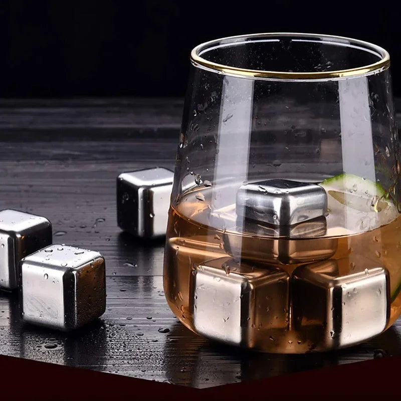 4/6/8 Pcs Stainless Steel Ice Cubes Set Reusable Chilling Stones for Whiskey Wine Wine Cooling Cube Chilling Rock Party