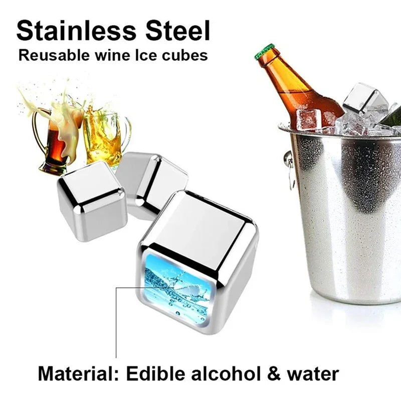 4/6/8 Pcs Stainless Steel Ice Cubes Set Reusable Chilling Stones for Whiskey Wine Wine Cooling Cube Chilling Rock Party