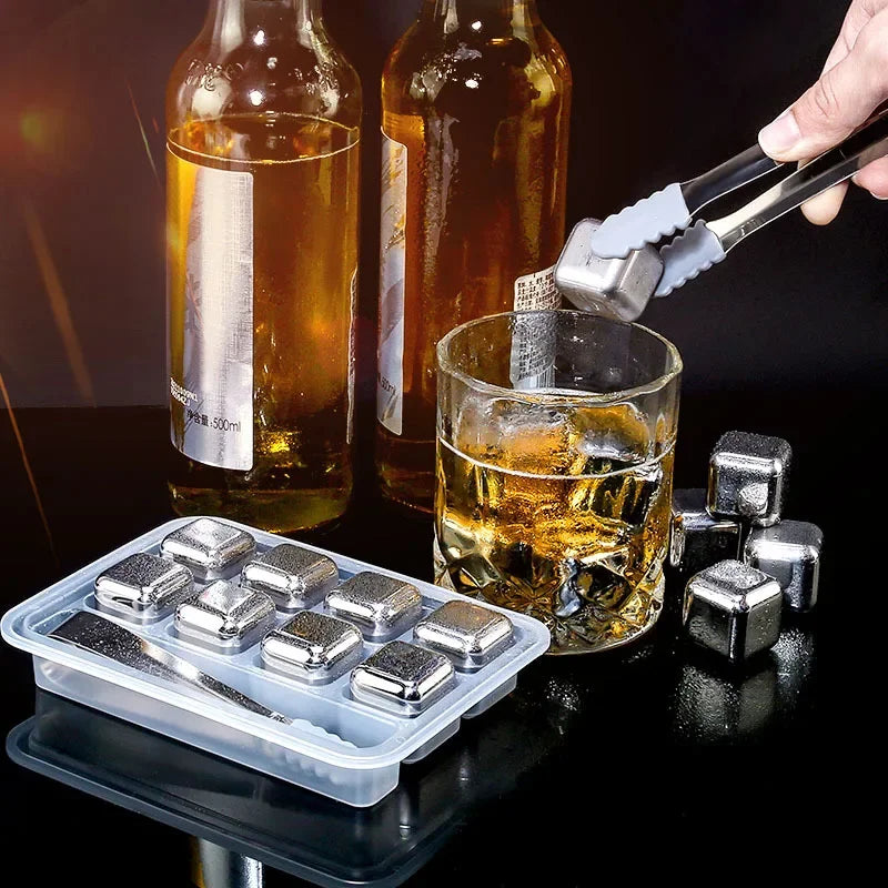 4/6/8 Pcs Stainless Steel Ice Cubes Set Reusable Chilling Stones for Whiskey Wine Wine Cooling Cube Chilling Rock Party