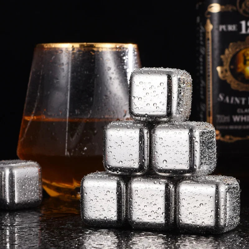 4/6/8 Pcs Stainless Steel Ice Cubes Set Reusable Chilling Stones for Whiskey Wine Wine Cooling Cube Chilling Rock Party