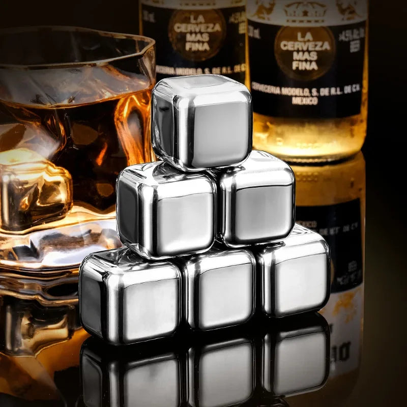 4/6/8 Pcs Stainless Steel Ice Cubes Set Reusable Chilling Stones for Whiskey Wine Wine Cooling Cube Chilling Rock Party