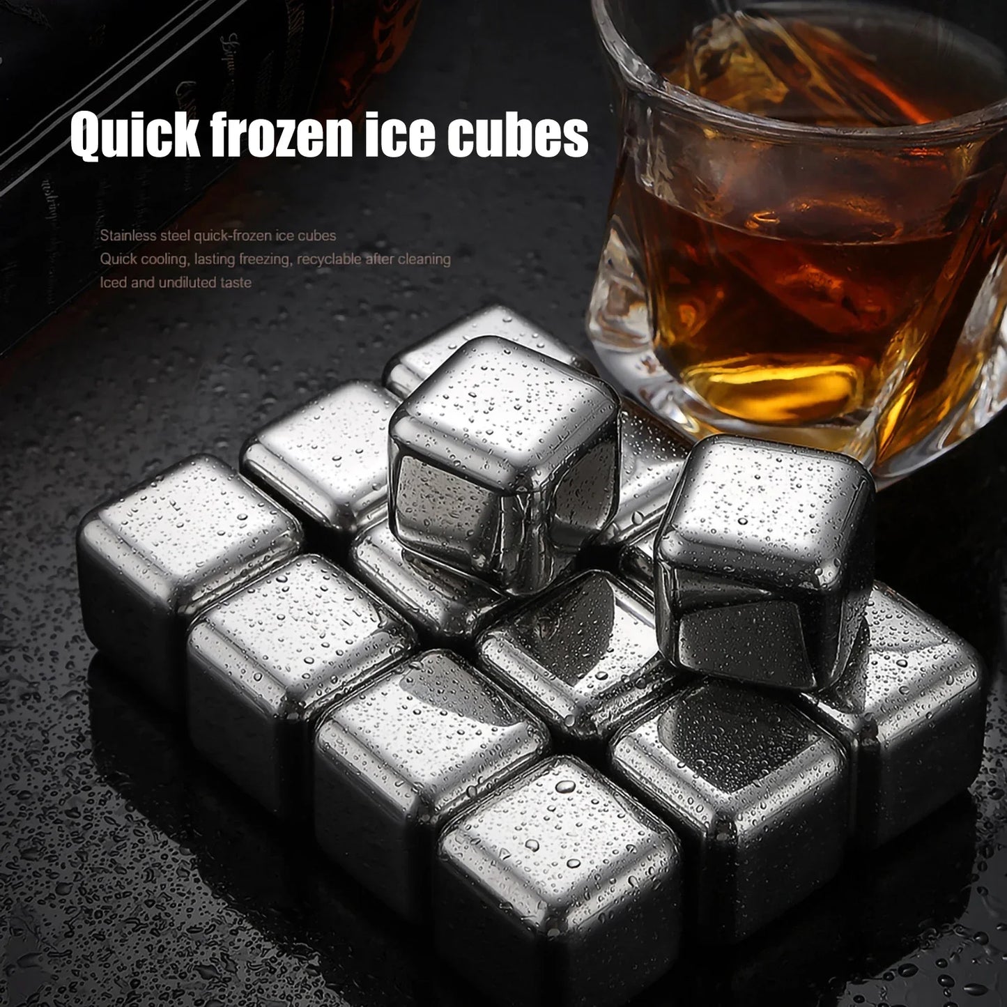 4/6/8Pcs 304 Stainless Steel Ice Cubes Set Reusable Ice Cubes for Whiskey Wine Cooling Cube Chilling Rock Party Kitchen