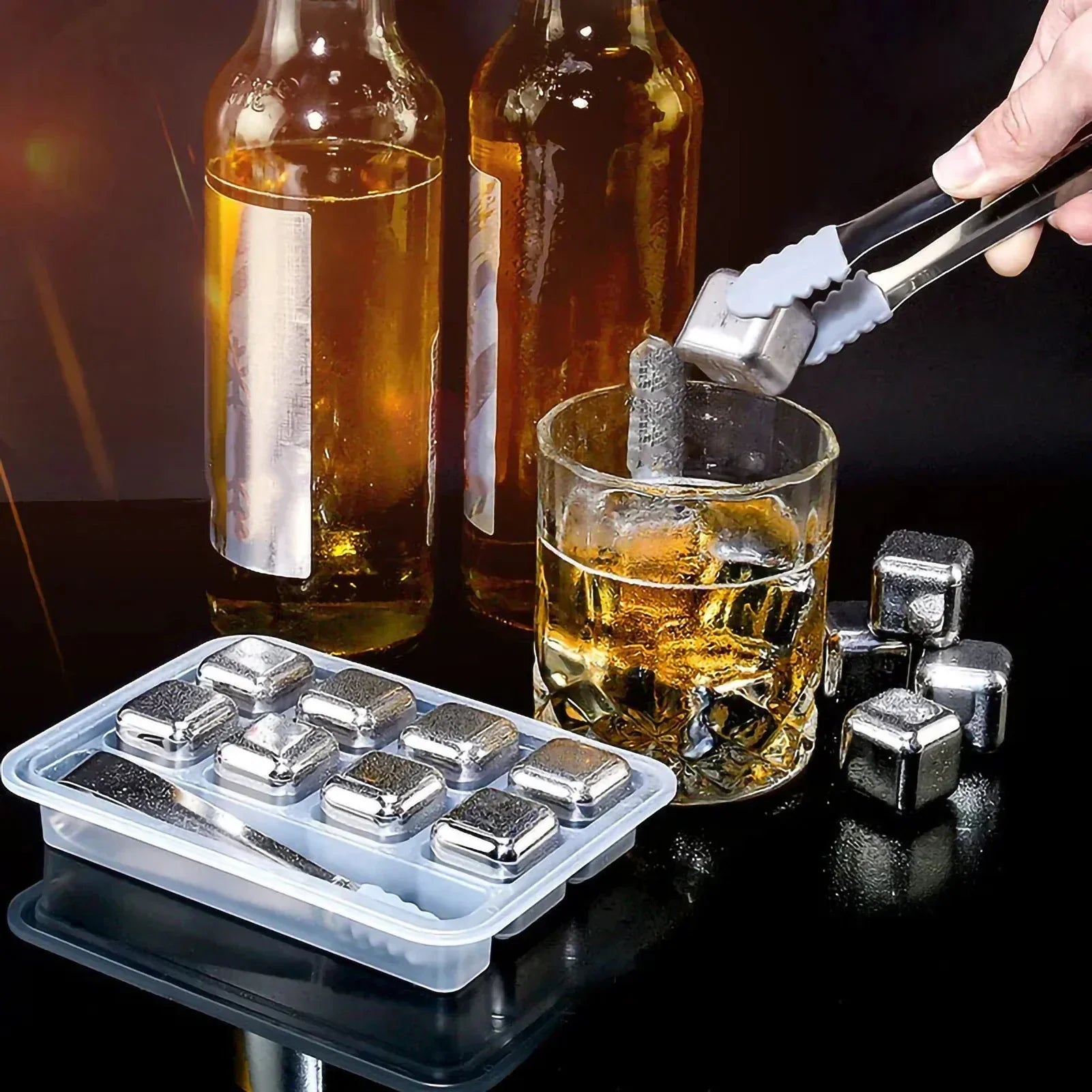 4/6/8Pcs 304 Stainless Steel Ice Cubes Set Reusable Ice Cubes for Whiskey Wine Cooling Cube Chilling Rock Party Kitchen