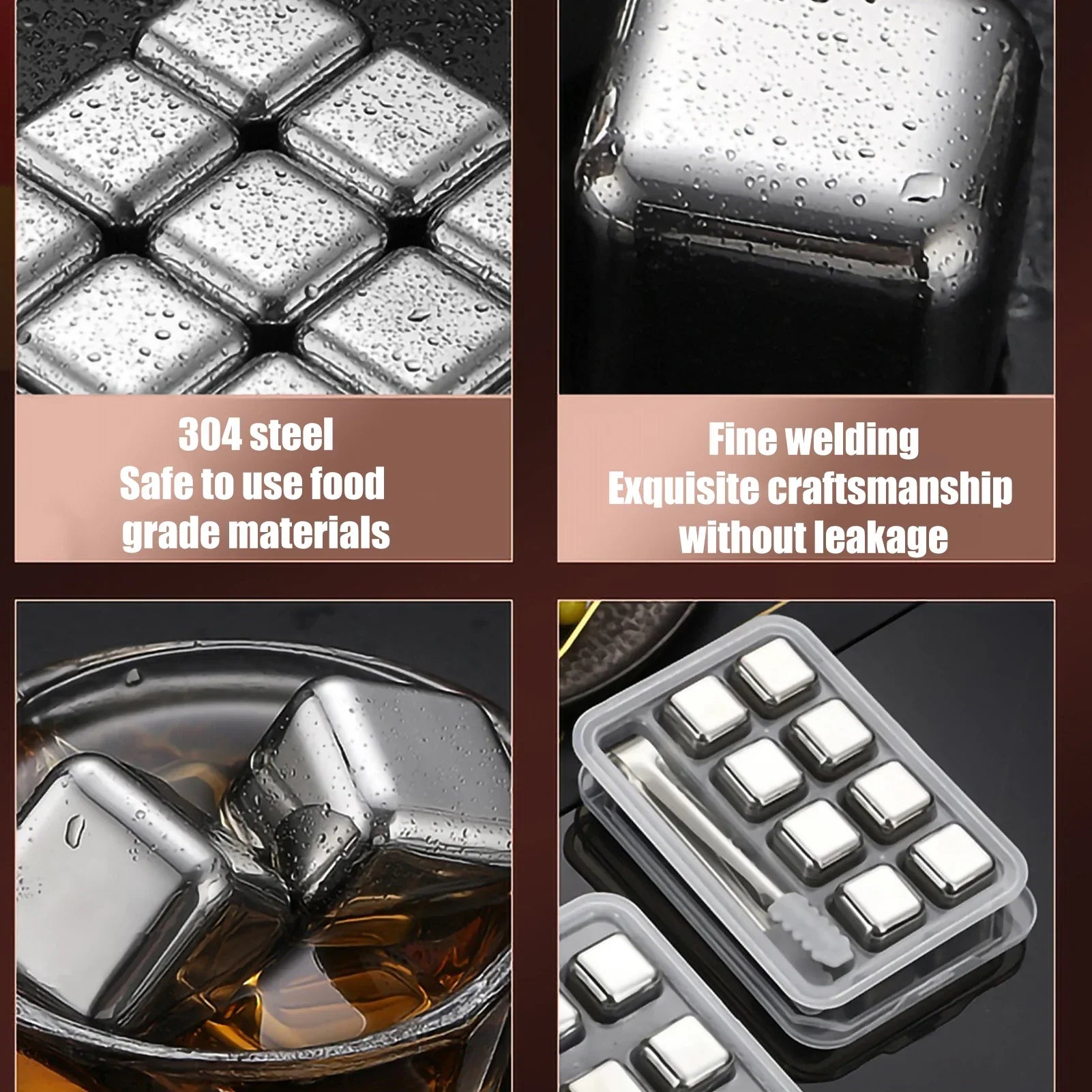 4/6/8Pcs 304 Stainless Steel Ice Cubes Set Reusable Ice Cubes for Whiskey Wine Cooling Cube Chilling Rock Party Kitchen