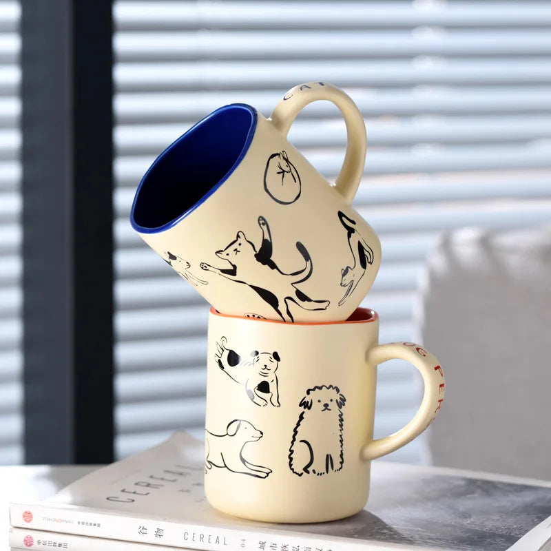 420ml Ceramic Cat & Dog Couple Mug Heat Resistant Milk Coffee Mug Hand Painted Household Juice Cup Microwave Safe