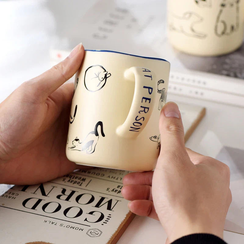 420ml Ceramic Cat & Dog Couple Mug Heat Resistant Milk Coffee Mug Hand Painted Household Juice Cup Microwave Safe