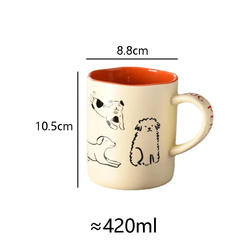 420ml Ceramic Cat & Dog Couple Mug Heat Resistant Milk Coffee Mug Hand Painted Household Juice Cup Microwave Safe