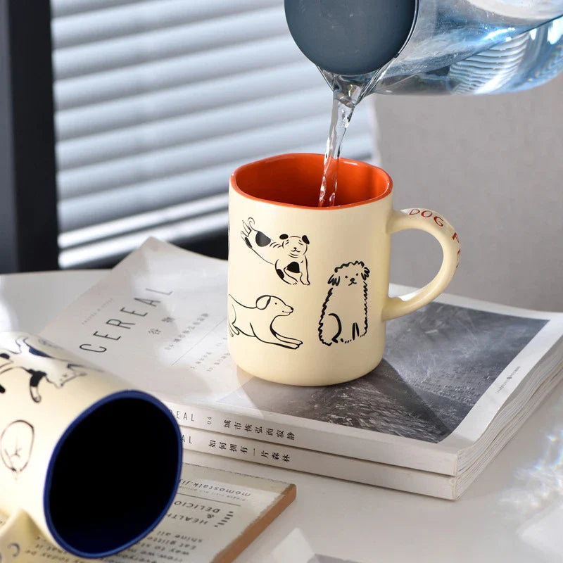 420ml Ceramic Cat & Dog Couple Mug Heat Resistant Milk Coffee Mug Hand Painted Household Juice Cup Microwave Safe