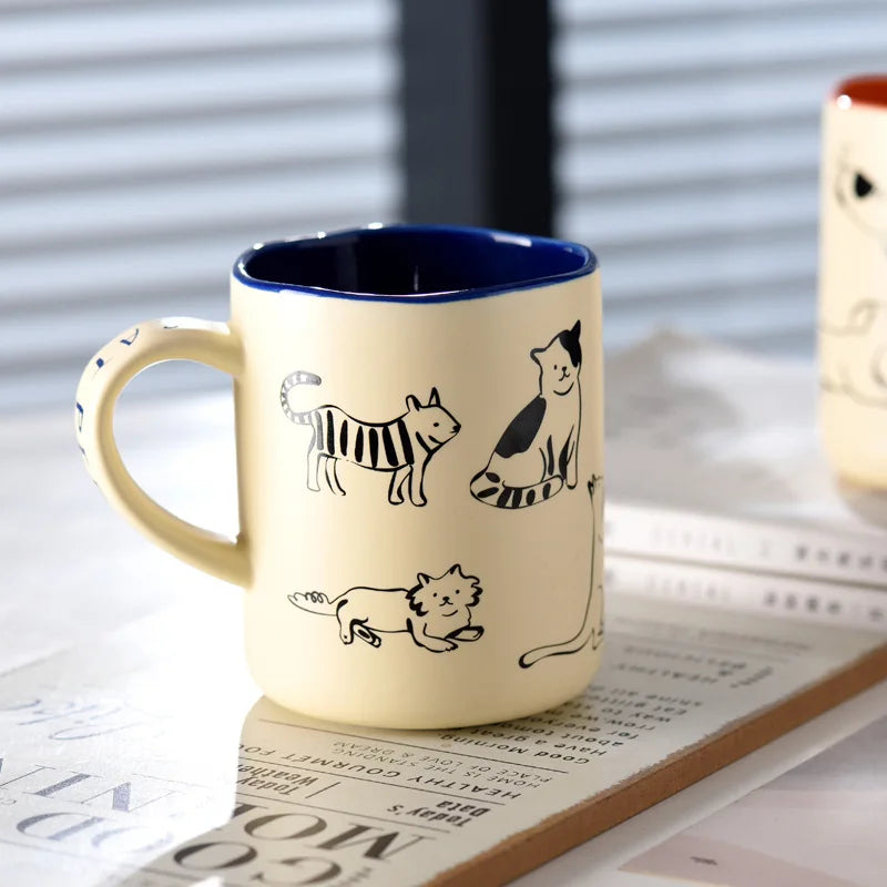 420ml Ceramic Cat & Dog Couple Mug Heat Resistant Milk Coffee Mug Hand Painted Household Juice Cup Microwave Safe