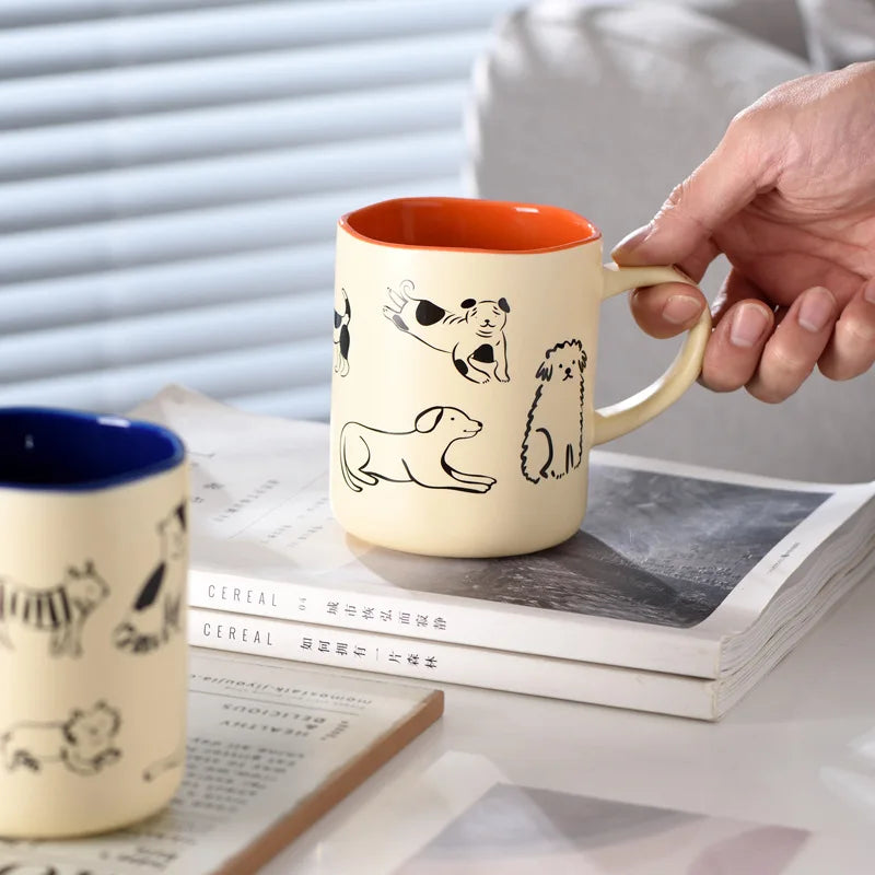 420ml Ceramic Cat & Dog Couple Mug Heat Resistant Milk Coffee Mug Hand Painted Household Juice Cup Microwave Safe