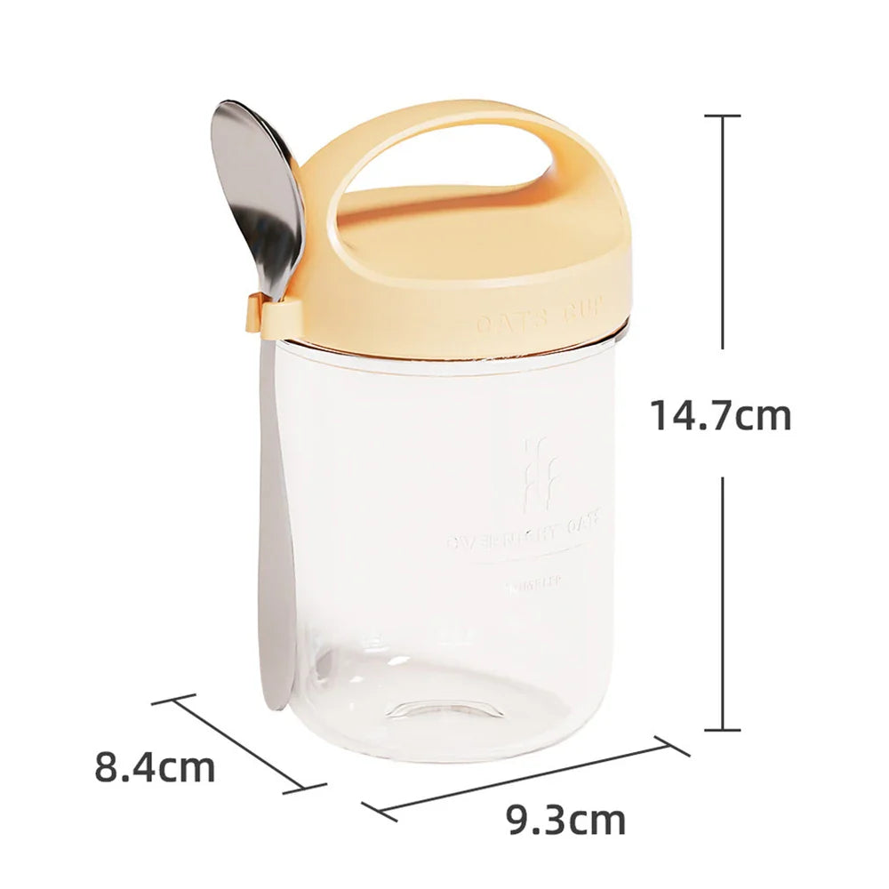 430ML New Breakfast Cups Oatmeal Cereal Nut Yogurt Salad Cup Leakproof Glass Oats Container With Lid Spoon Food Storage