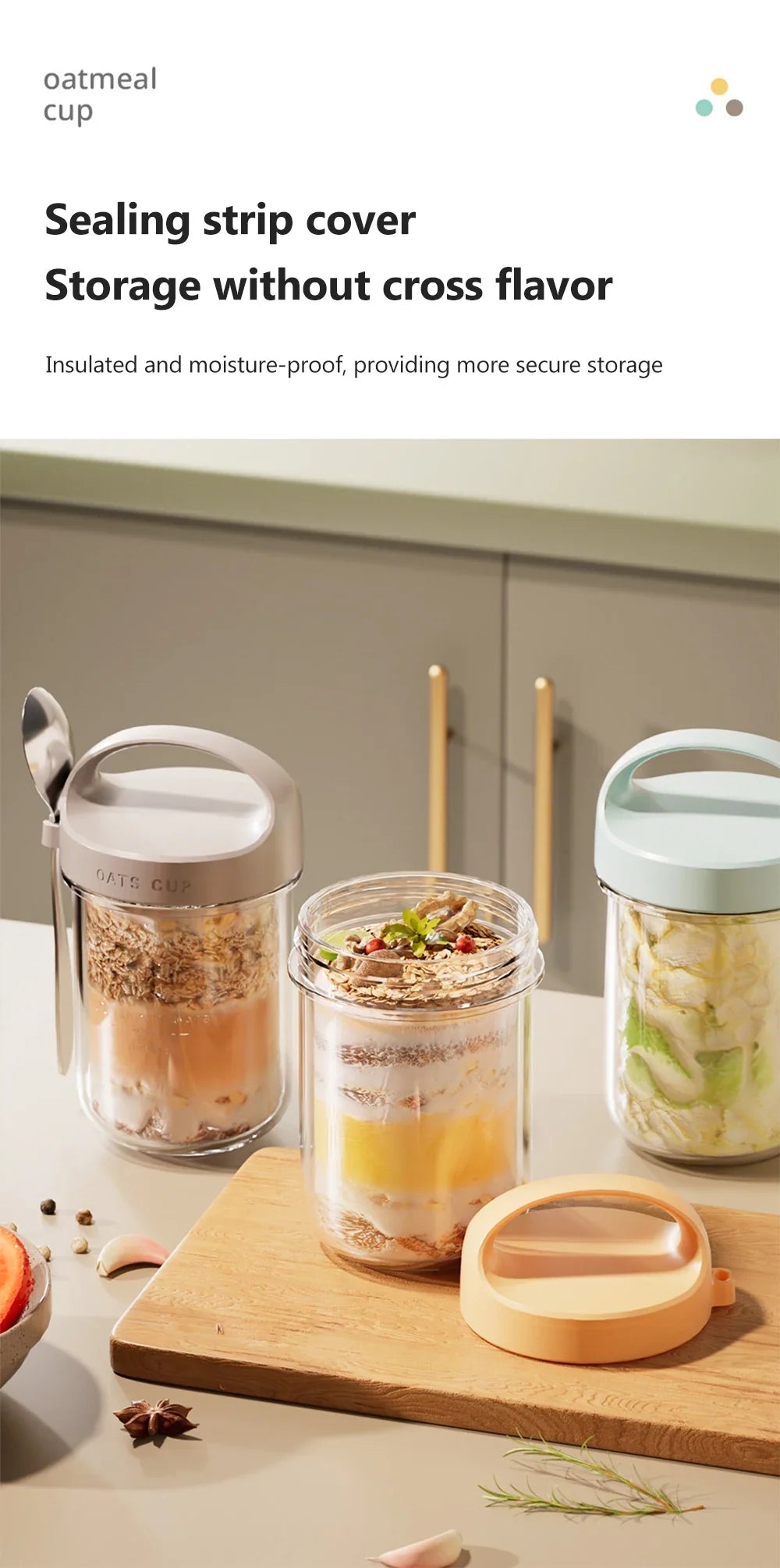 430ML New Breakfast Cups Oatmeal Cereal Nut Yogurt Salad Cup Leakproof Glass Oats Container With Lid Spoon Food Storage