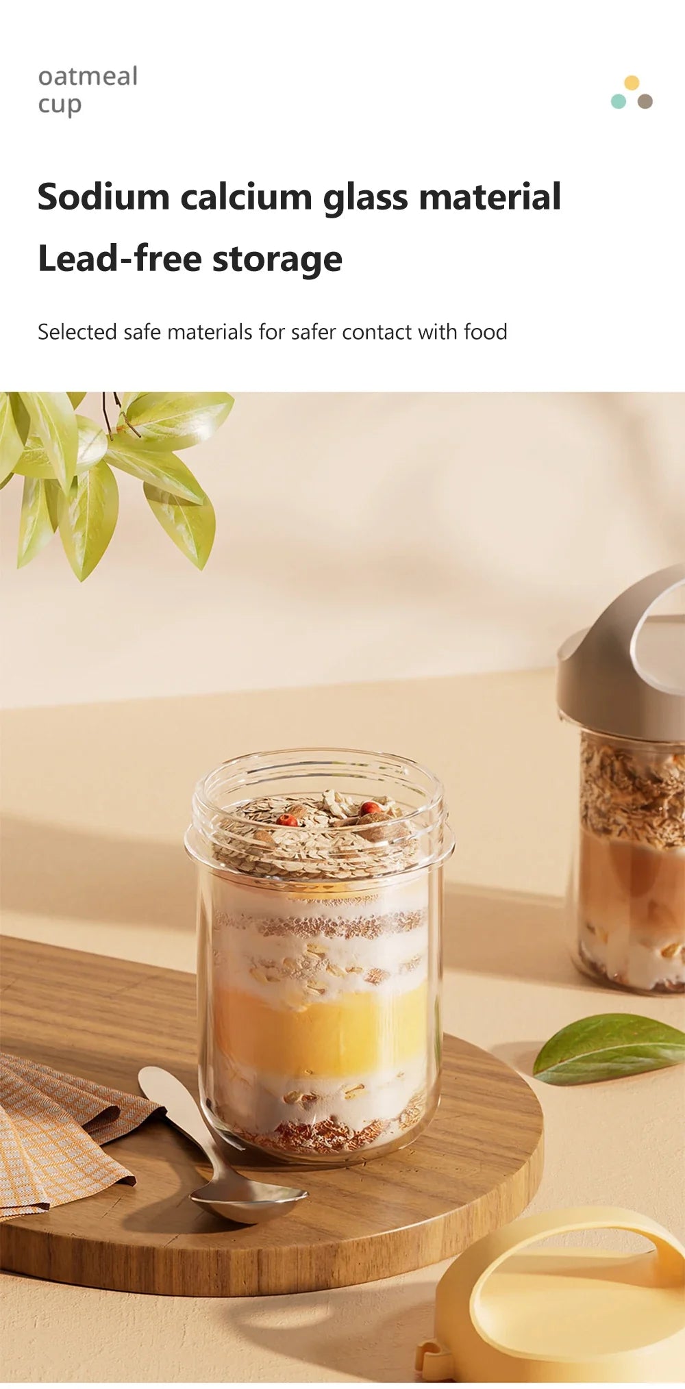 430ML New Breakfast Cups Oatmeal Cereal Nut Yogurt Salad Cup Leakproof Glass Oats Container With Lid Spoon Food Storage