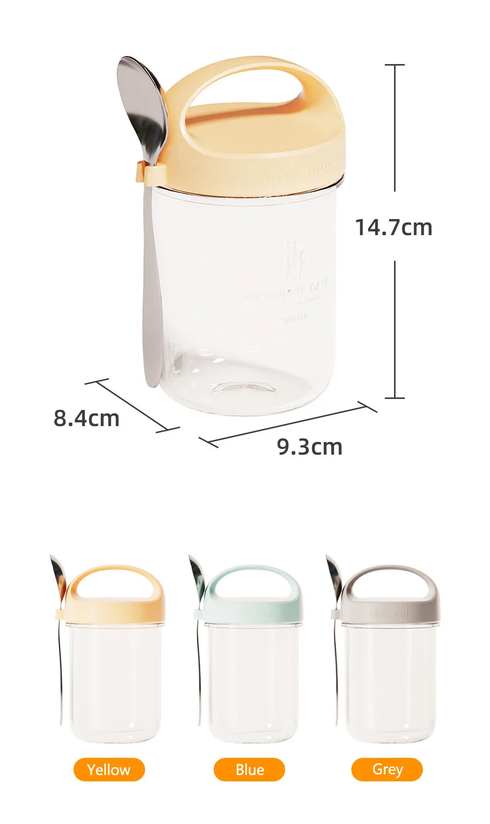 430ML New Breakfast Cups Oatmeal Cereal Nut Yogurt Salad Cup Leakproof Glass Oats Container With Lid Spoon Food Storage