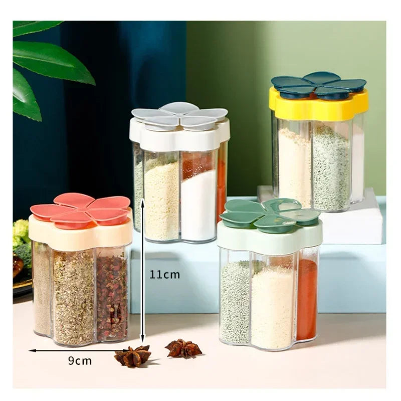 5 in 1 Multifunctional Flap Seasoning Container SeasoningJar Spices Bottle Sealed Lid KitchenSpice Tank Rack Kitchen