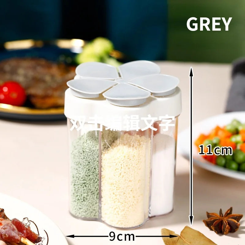 5 in 1 Multifunctional Flap Seasoning Container SeasoningJar Spices Bottle Sealed Lid KitchenSpice Tank Rack Kitchen