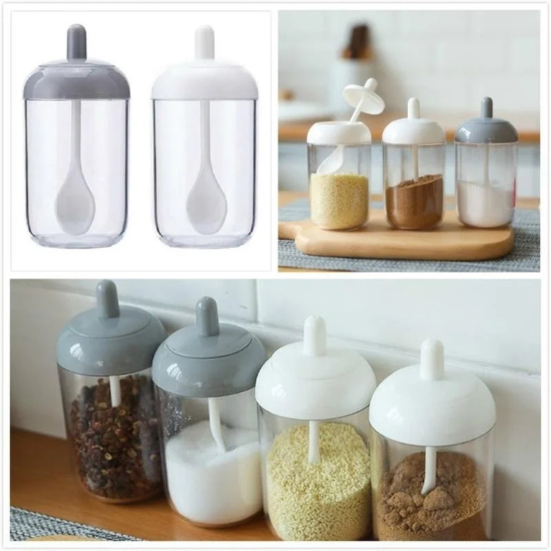 5 in 1 Multifunctional Flap Seasoning Container SeasoningJar Spices Bottle Sealed Lid KitchenSpice Tank Rack Kitchen