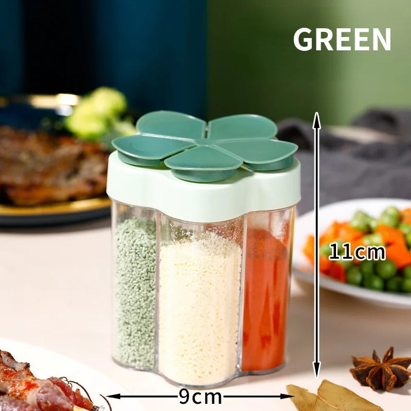 5 in 1 Multifunctional Flap Seasoning Container SeasoningJar Spices Bottle Sealed Lid KitchenSpice Tank Rack Kitchen