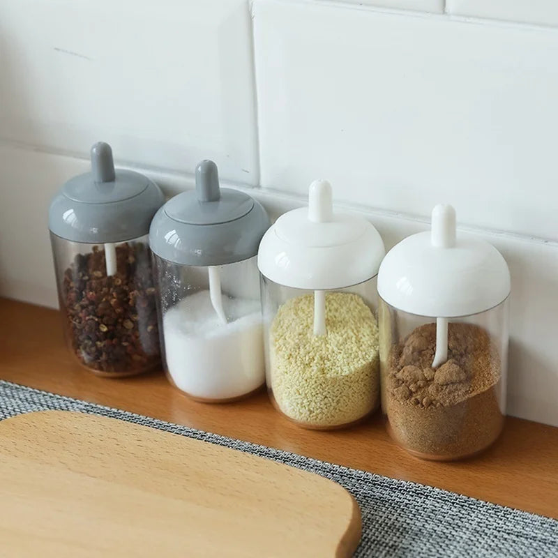 5 in 1 Multifunctional Flap Seasoning Container SeasoningJar Spices Bottle Sealed Lid KitchenSpice Tank Rack Kitchen