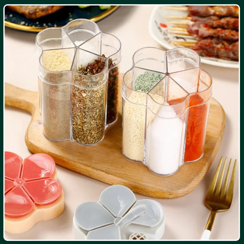 5 in 1 Multifunctional Flap Seasoning Container SeasoningJar Spices Bottle Sealed Lid KitchenSpice Tank Rack Kitchen